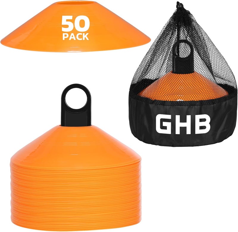GHB Soccer Cones 25/50/100 Pack Disc Soccer Sport Cones Training Field Marker Agility Cones for Traffic, Basketball, Coaching, Practice Equipment Includes Cone Drills Guide - Image 1